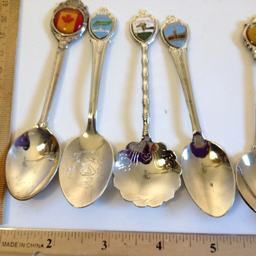 Vintage Lot of 8 Collectible Souvenir Spoons Countries Cities Canada Jamaca ++